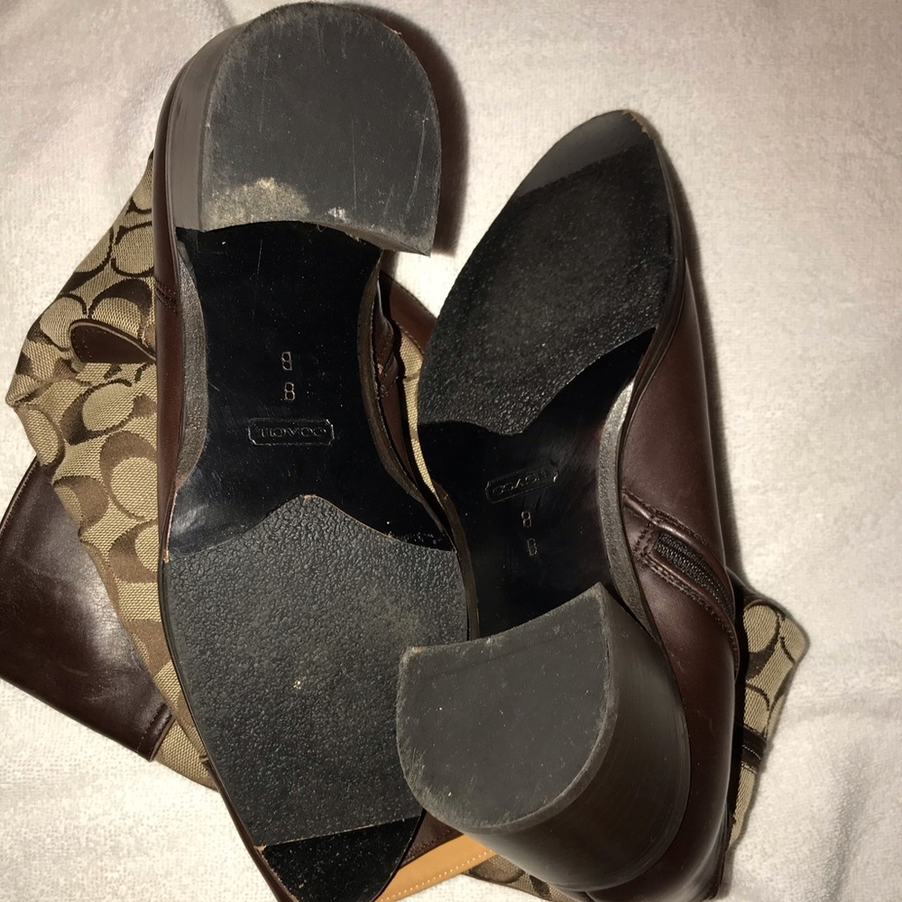Used Coach Brown and Tan Long Flat Heel Boot
